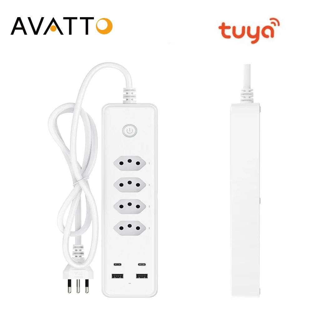 AVATTO-Plugues Inteligentes Brasil, Faixa de Alimentação WiFi Tuya, 4 Tomadas, 2 USB, 2 Tipo C, Funciona com Alexa, Google Home